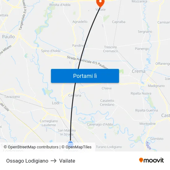 Ossago Lodigiano to Vailate map
