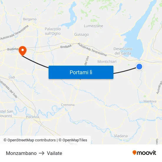 Monzambano to Vailate map