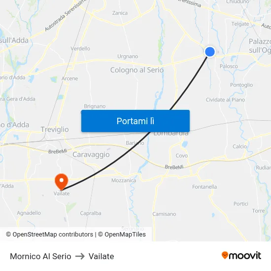 Mornico Al Serio to Vailate map