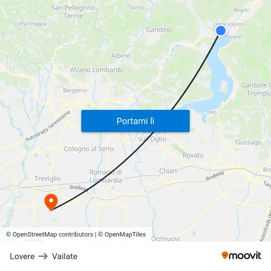 Lovere to Vailate map