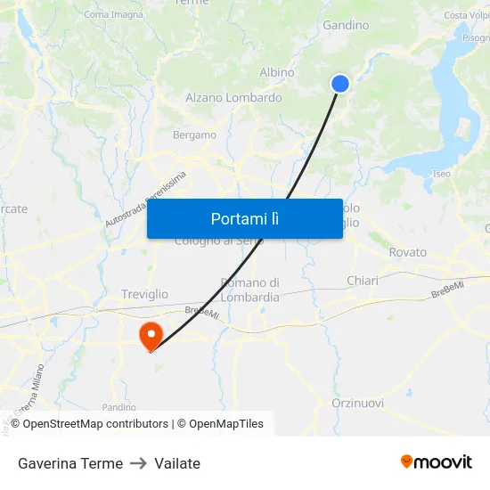 Gaverina Terme to Vailate map
