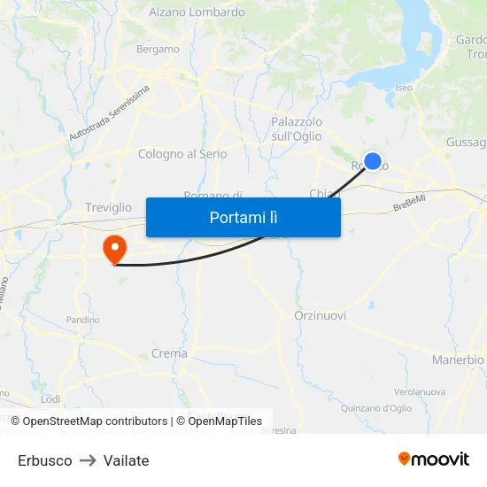 Erbusco to Vailate map