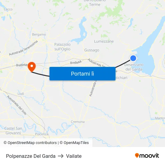 Polpenazze Del Garda to Vailate map