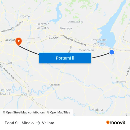 Ponti Sul Mincio to Vailate map