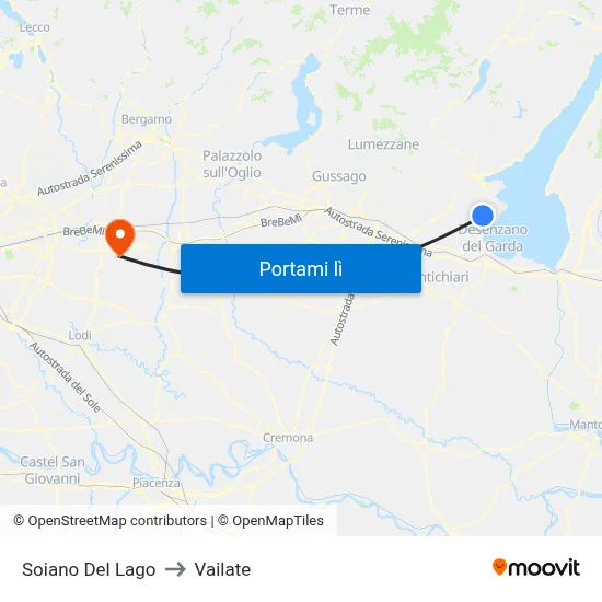 Soiano Del Lago to Vailate map