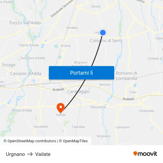 Urgnano to Vailate map