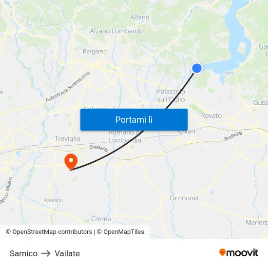 Sarnico to Vailate map