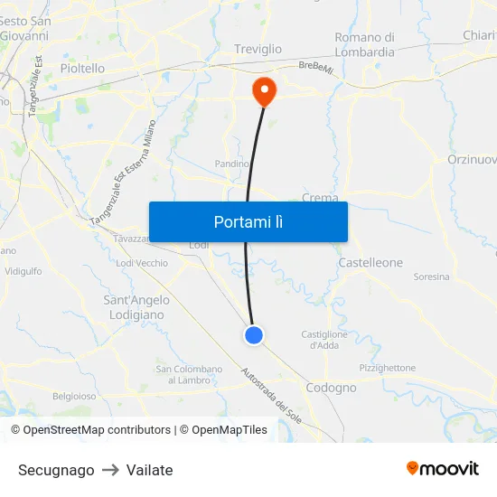 Secugnago to Vailate map
