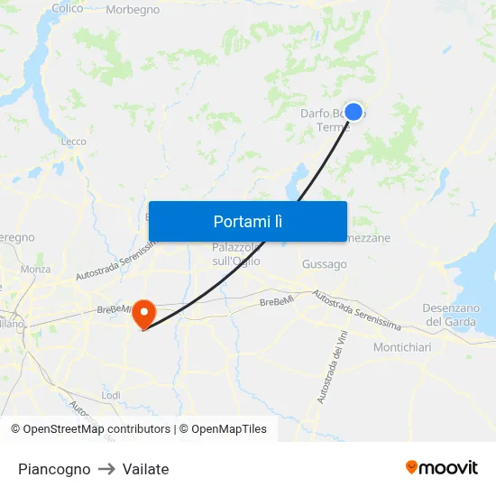 Piancogno to Vailate map