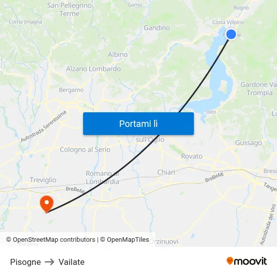 Pisogne to Vailate map