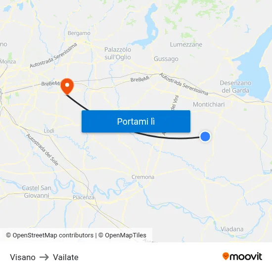 Visano to Vailate map