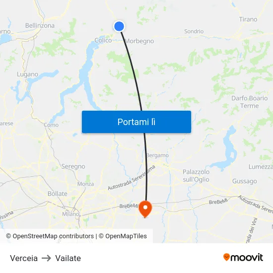 Verceia to Vailate map