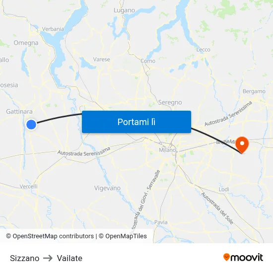 Sizzano to Vailate map