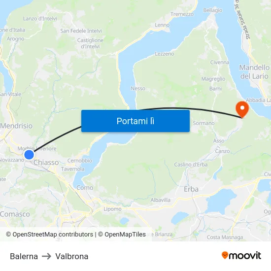 Balerna to Valbrona map