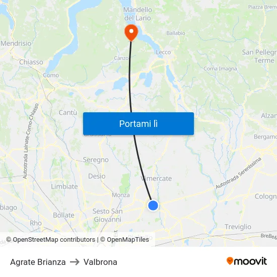 Agrate Brianza to Valbrona map