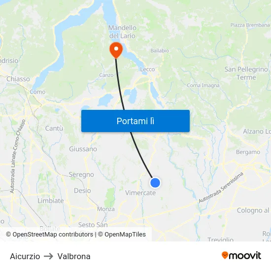 Aicurzio to Valbrona map