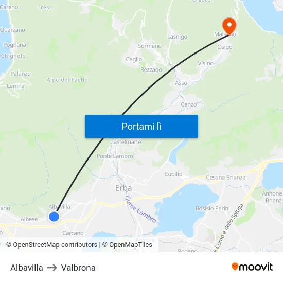 Albavilla to Valbrona map
