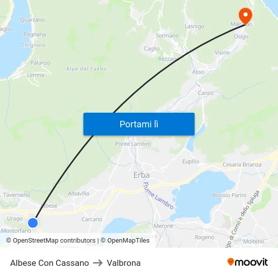 Albese Con Cassano to Valbrona map