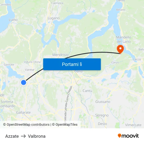 Azzate to Valbrona map
