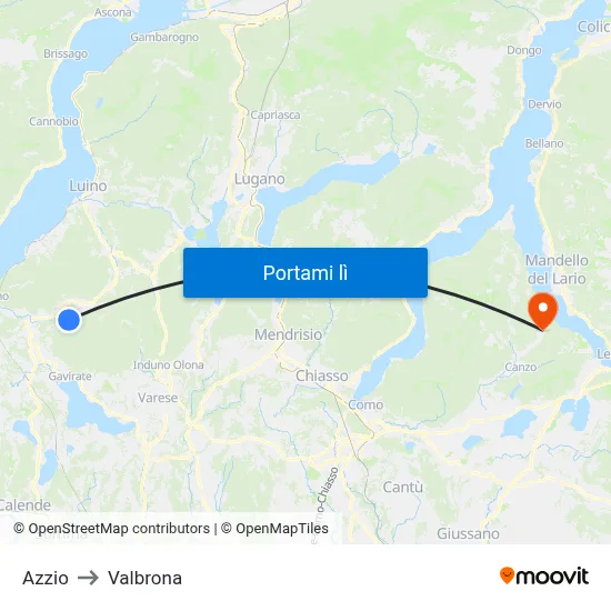 Azzio to Valbrona map