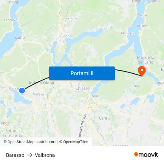 Barasso to Valbrona map