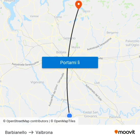 Barbianello to Valbrona map