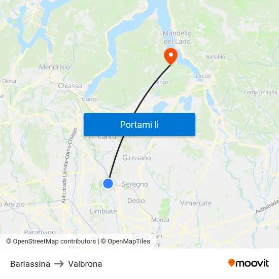 Barlassina to Valbrona map