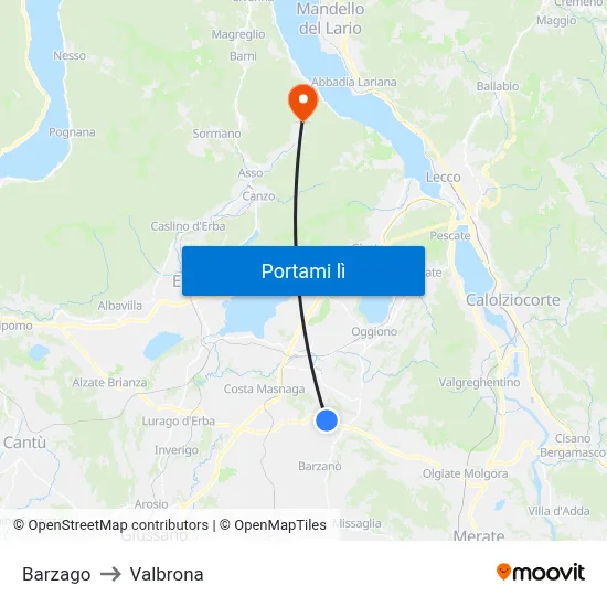 Barzago to Valbrona map