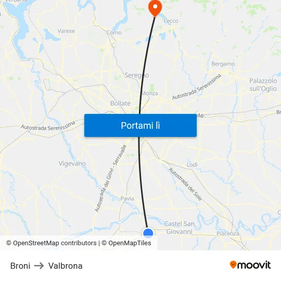 Broni to Valbrona map