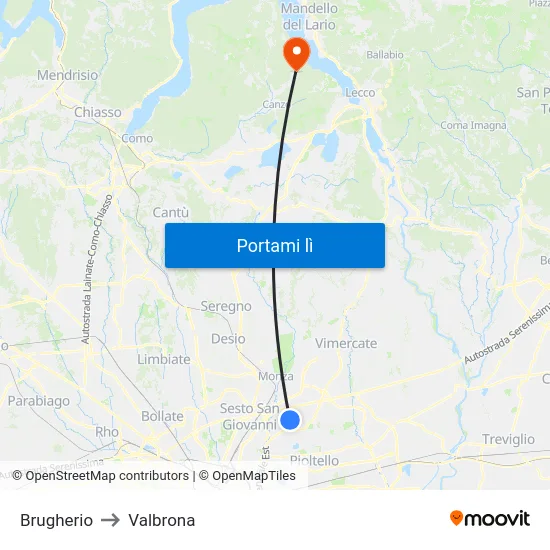 Brugherio to Valbrona map