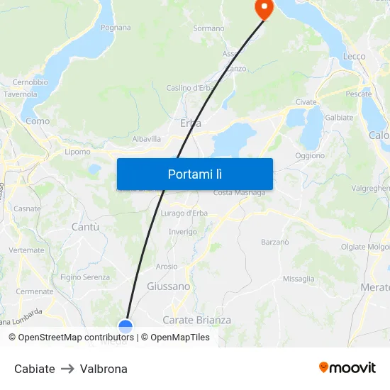Cabiate to Valbrona map