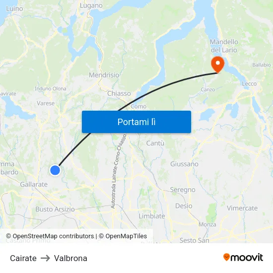 Cairate to Valbrona map