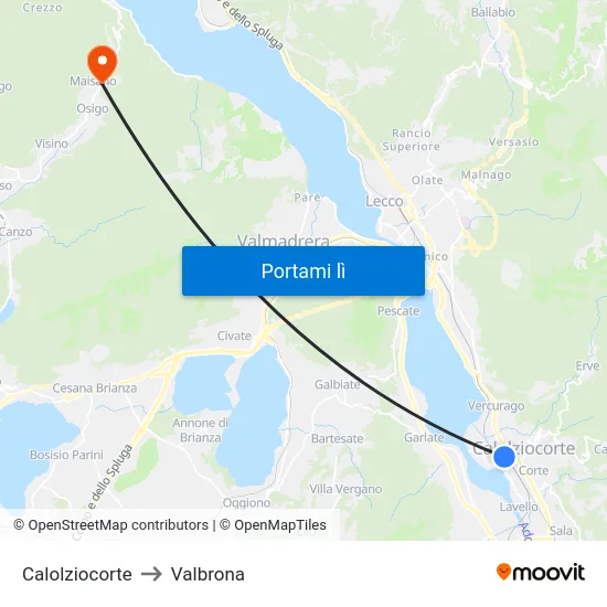 Calolziocorte to Valbrona map