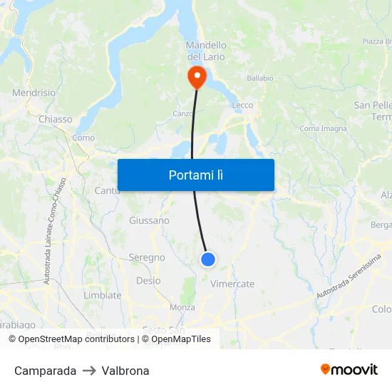 Camparada to Valbrona map