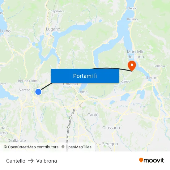 Cantello to Valbrona map