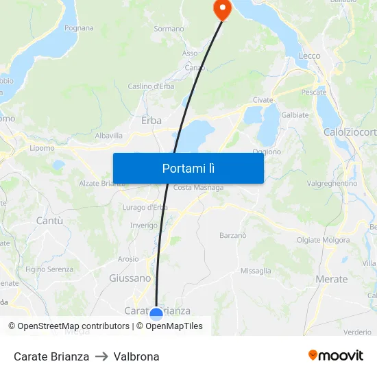 Carate Brianza to Valbrona map