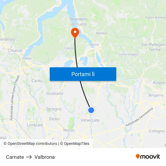Carnate to Valbrona map