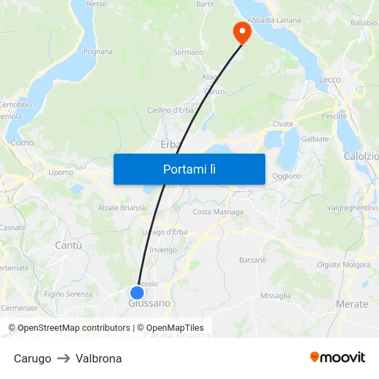 Carugo to Valbrona map