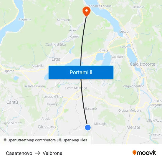 Casatenovo to Valbrona map
