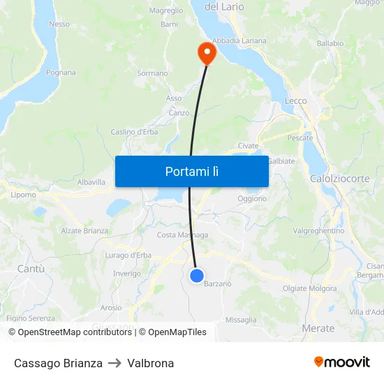 Cassago Brianza to Valbrona map