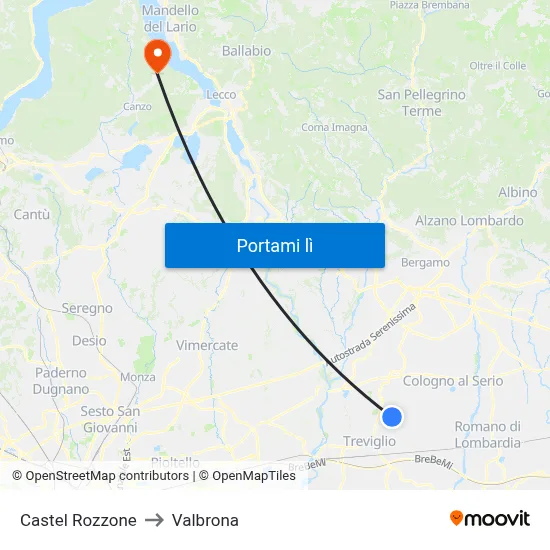 Castel Rozzone to Valbrona map
