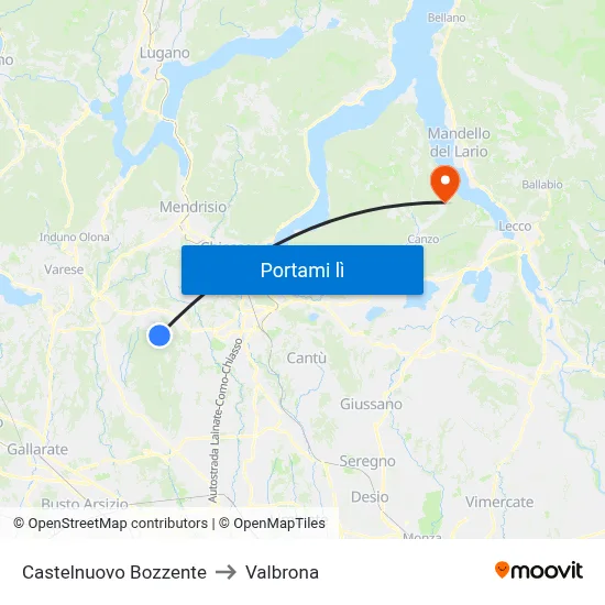 Castelnuovo Bozzente to Valbrona map