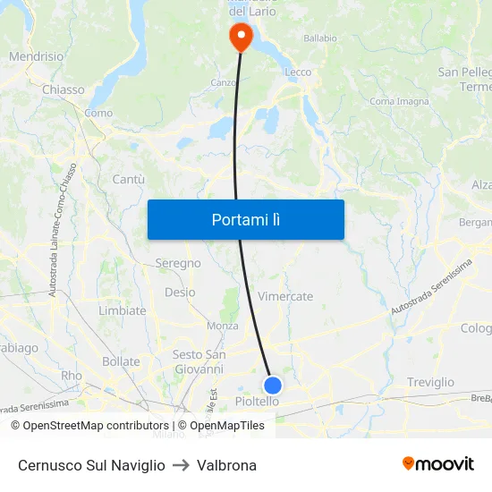Cernusco Sul Naviglio to Valbrona map