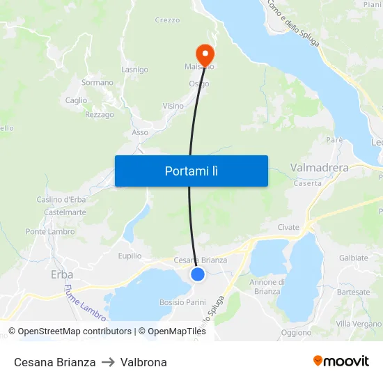 Cesana Brianza to Valbrona map