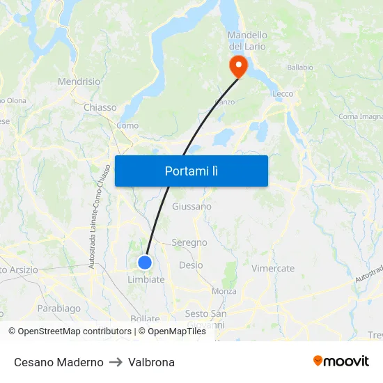 Cesano Maderno to Valbrona map