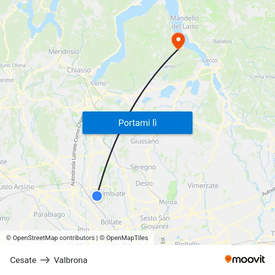Cesate to Valbrona map
