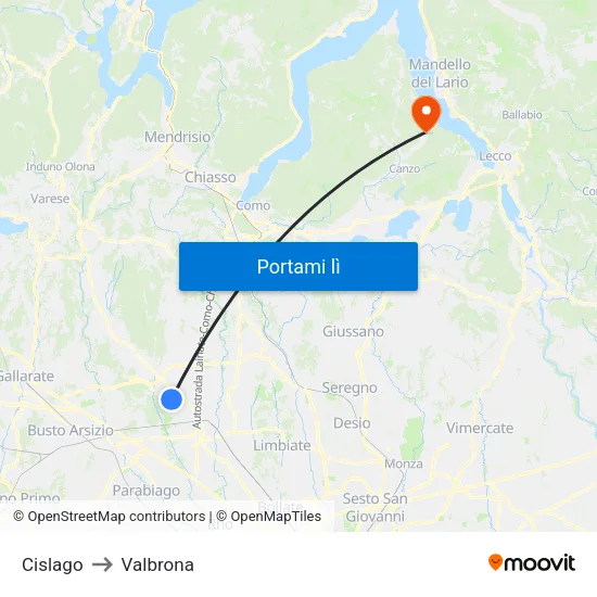 Cislago to Valbrona map