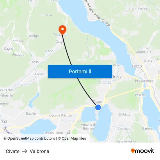 Civate to Valbrona map