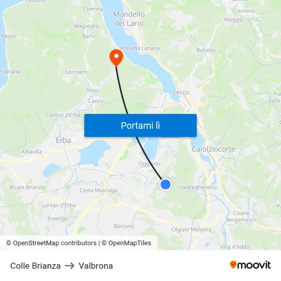 Colle Brianza to Valbrona map