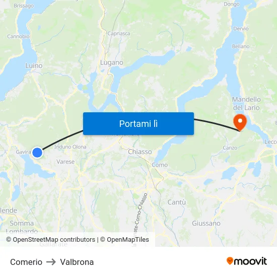 Comerio to Valbrona map